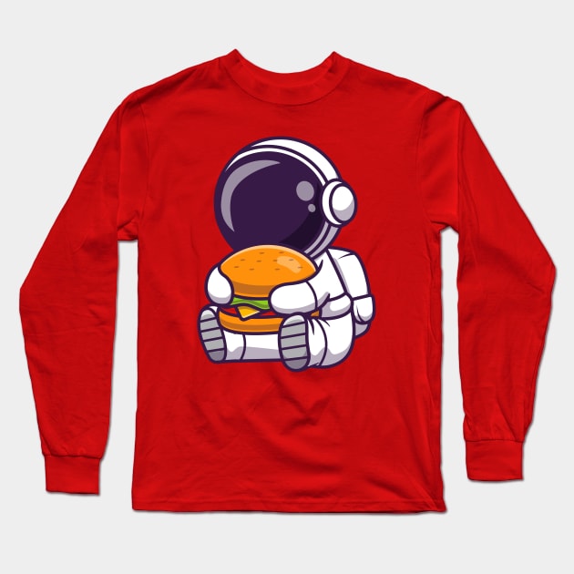 Cute Astronaut Eating Burger Cartoon Long Sleeve T-Shirt by Catalyst Labs